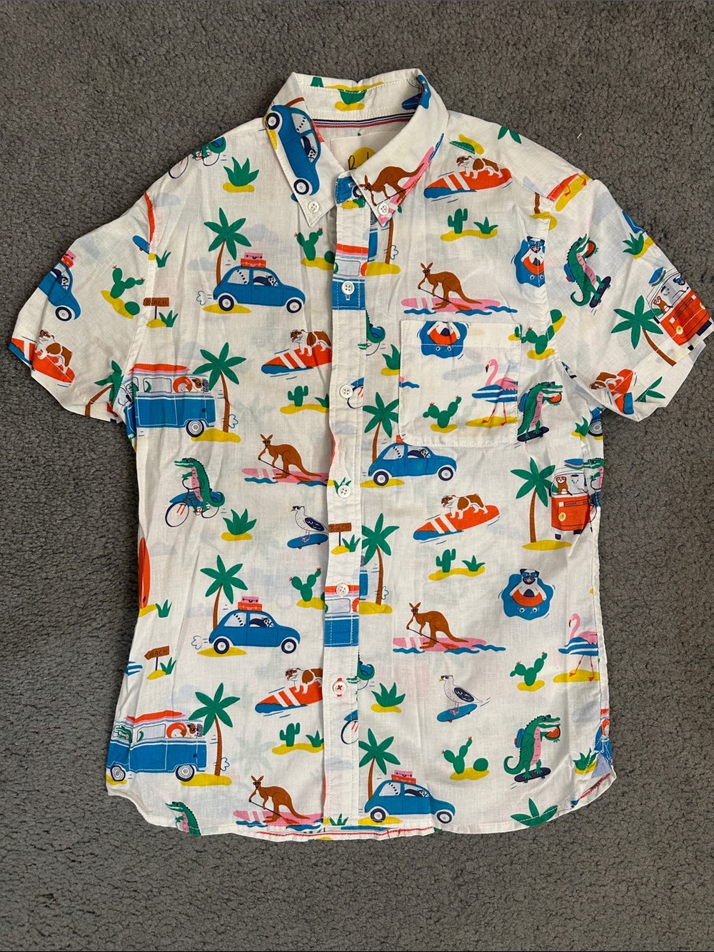 Boden Boys’ Multi-color Linen/Cotton Blend Short Sleeve Shirt